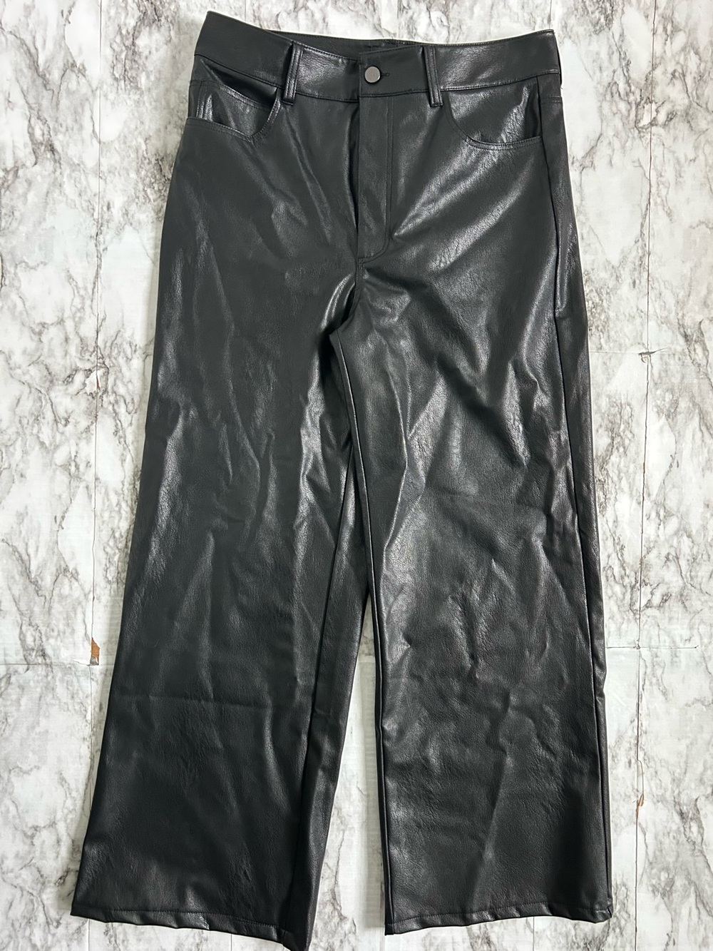 Paige | Women’s size 30 Black Faux Leather vegan leather wide leg pants